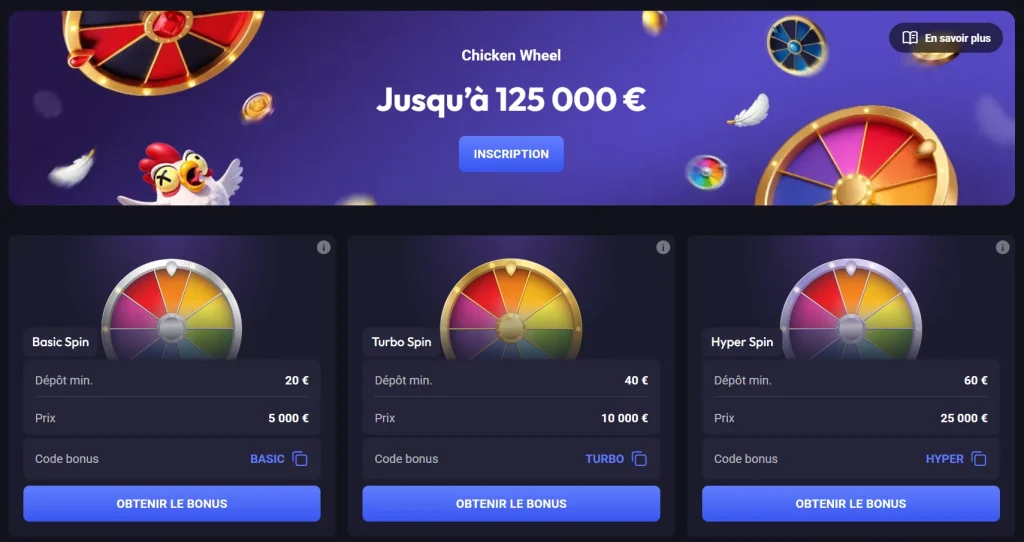 SpinAura Casino Chicken Wheel avec bonus spins et récompenses jusqu’à 125 000 €