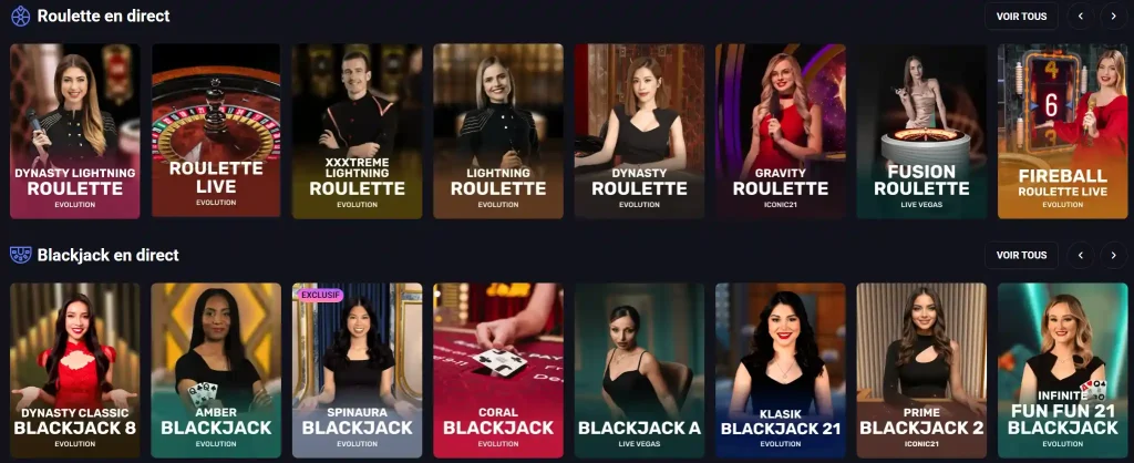 SpinAura Casino tables de roulette et blackjack en direct avec croupiers live